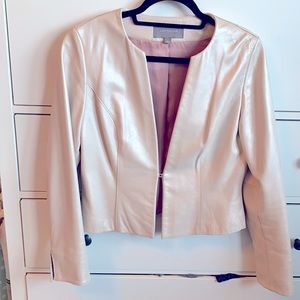 Ann Taylor silk lined pink leather jacket